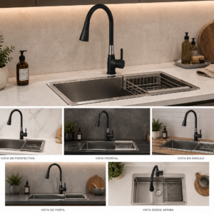 Grifería Lavaplatos Monocontrol Iris Negro Flexible Sensi Dacqua